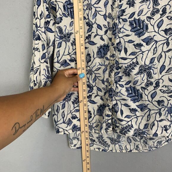 Rachel Zoe 100% Linen Blue White Floral Button Down Shirt Blouse Top Medium - Picture 6 of 7